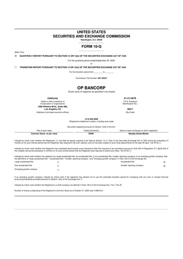 Miniature OP Bancorp (Open Bank) 10-Q Rapport trimestriel 2025 