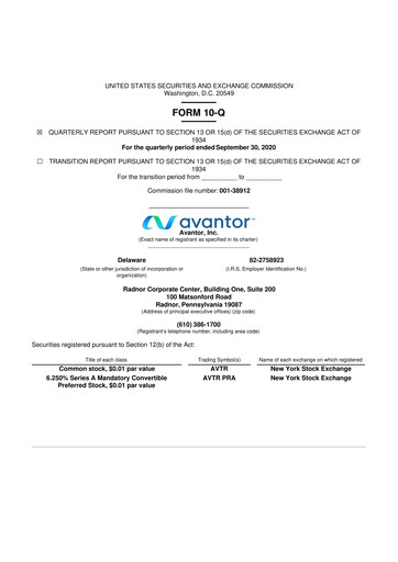 Miniature Avantor 10-Q Rapport trimestriel 2020 