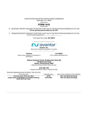 Miniature Avantor 10-Q Rapport trimestriel 2021 
