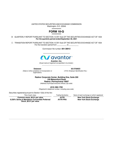 Miniature Avantor 10-Q Rapport trimestriel 2021 