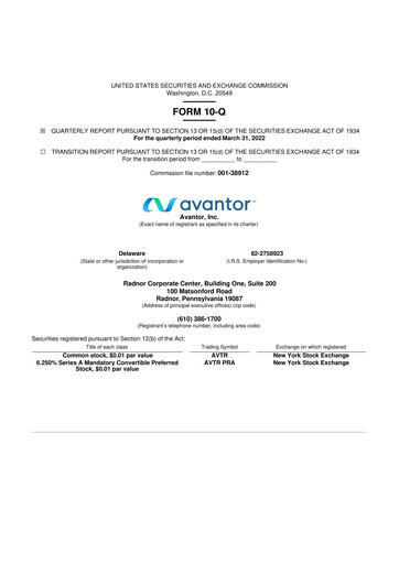 Miniature Avantor 10-Q Rapport trimestriel 2022 