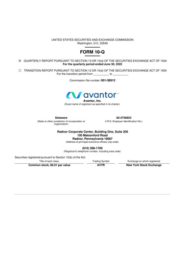 Miniature Avantor 10-Q Rapport trimestriel 2022 