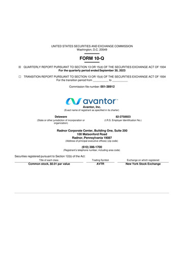 Miniature Avantor 10-Q Rapport trimestriel 2023 