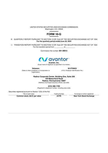 Miniature Avantor 10-Q Rapport trimestriel 2024 
