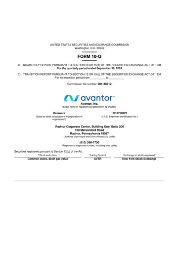 Miniature Avantor 10-Q Rapport trimestriel 2024 