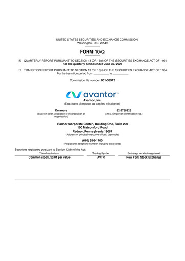 Miniature Avantor 10-Q Rapport trimestriel 2025 