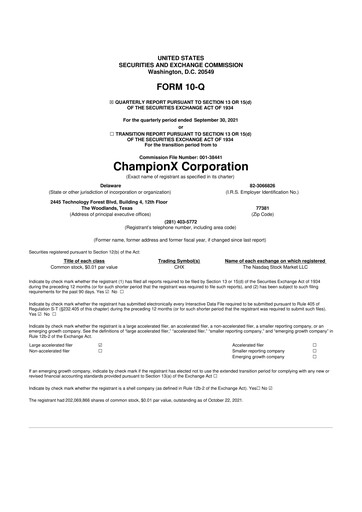 Thumbnail ChampionX 10-Q Quarterly Report FY2021 