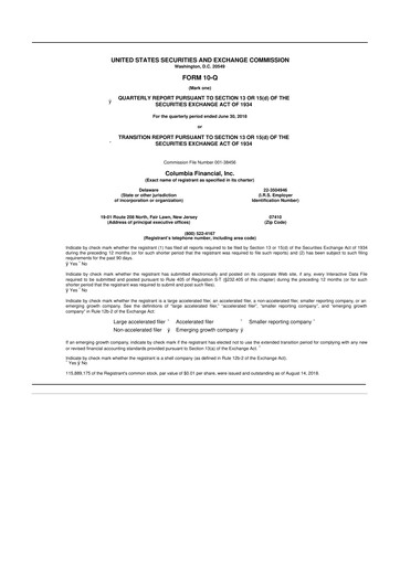 Thumbnail Columbia Financial 10-Q Quarterly Report FY2018 