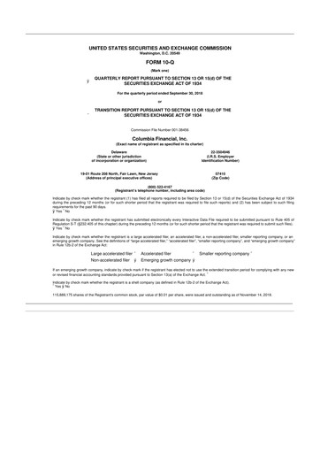 Thumbnail Columbia Financial 10-Q Quarterly Report FY2018 