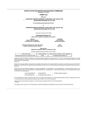 Thumbnail Columbia Financial 10-Q Quarterly Report FY2019 