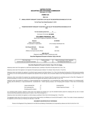 Thumbnail Columbia Financial 10-K Annual Report 2019