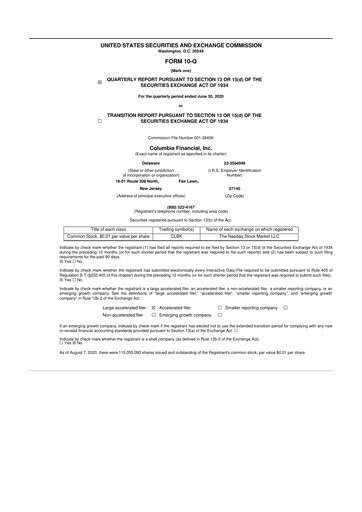 Thumbnail Columbia Financial 10-Q Quarterly Report FY2020 