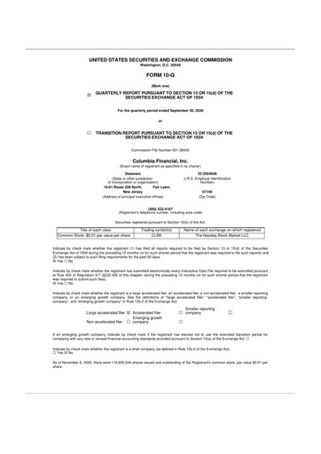 Thumbnail Columbia Financial 10-Q Quarterly Report FY2020 