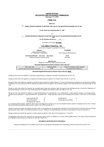 Thumbnail Columbia Financial 10-K Annual Report 2020