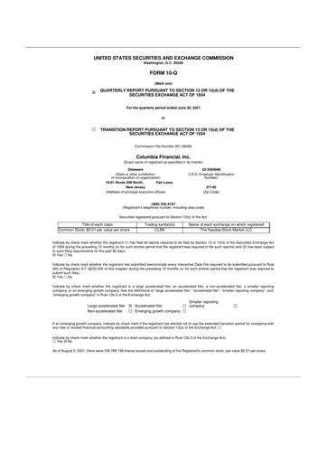 Thumbnail Columbia Financial 10-Q Quarterly Report FY2021 