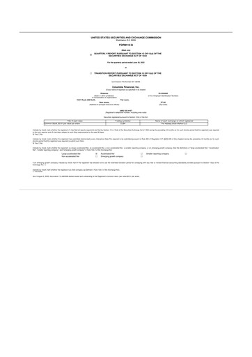 Thumbnail Columbia Financial 10-Q Quarterly Report FY2022 