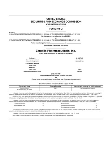 Thumbnail Zentalis Pharmaceuticals 10-Q Quarterly Report FY2020 