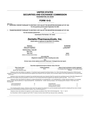 Thumbnail Zentalis Pharmaceuticals 10-Q Quarterly Report FY2023 