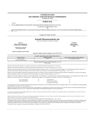 Thumbnail Zentalis Pharmaceuticals 10-K Annual Report 2023