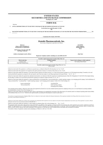 Thumbnail Zentalis Pharmaceuticals 10-K Annual Report 2024