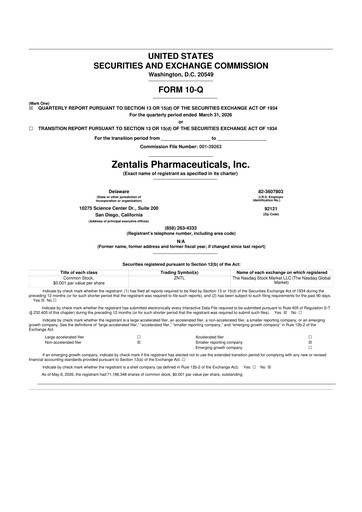 Thumbnail Zentalis Pharmaceuticals 10-Q Quarterly Report FY 