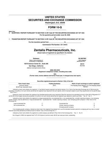 Thumbnail Zentalis Pharmaceuticals 10-Q Quarterly Report FY2026 
