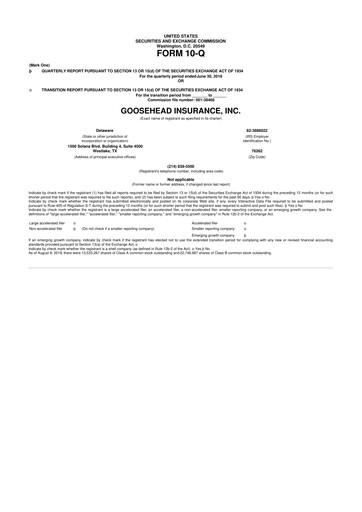 Thumbnail Goosehead Insurance
 10-Q Quarterly Report FY2018 