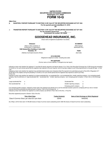 Thumbnail Goosehead Insurance
 10-Q Quarterly Report FY2019 