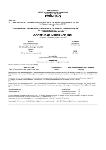 Thumbnail Goosehead Insurance
 10-Q Quarterly Report FY2019 