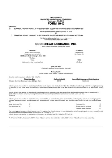 Thumbnail Goosehead Insurance
 10-Q Quarterly Report FY2019 