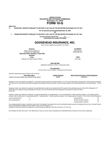 Thumbnail Goosehead Insurance
 10-Q Quarterly Report FY2020 