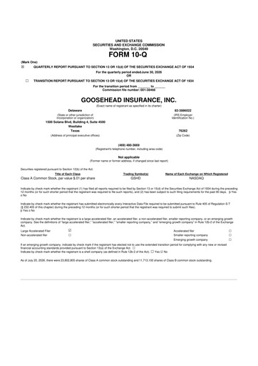 Miniature Goosehead Insurance
 10-Q Rapport trimestriel 2026 