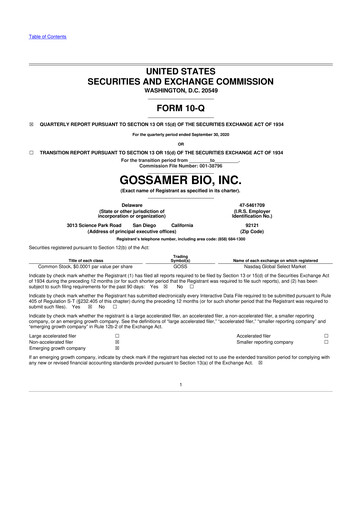 Thumbnail Gossamer Bio 10-Q Quarterly Report FY2020 