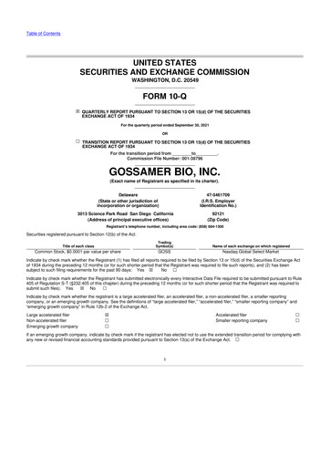 Thumbnail Gossamer Bio 10-Q Quarterly Report FY2021 