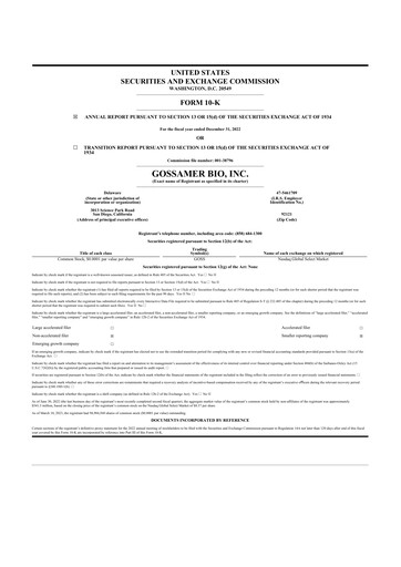 Thumbnail Gossamer Bio 10-K Annual Report 2022