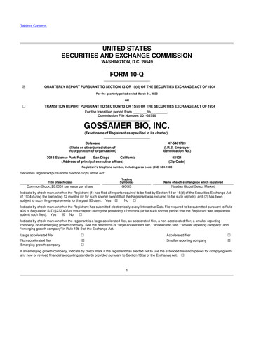 Thumbnail Gossamer Bio 10-Q Quarterly Report FY2023 