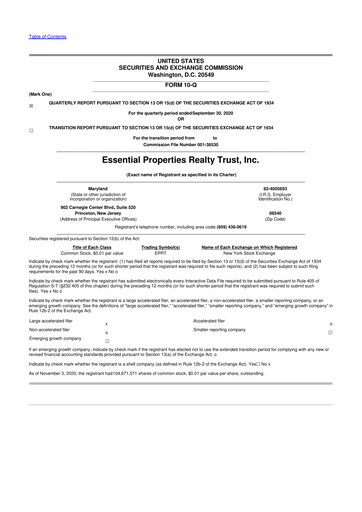 Miniature Essential Properties Realty Trust 10-Q Rapport trimestriel 2020 