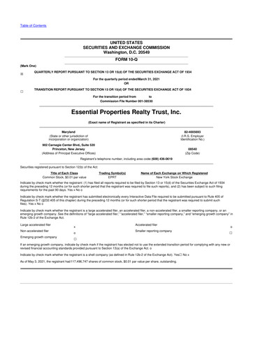 Miniature Essential Properties Realty Trust 10-Q Rapport trimestriel 2021 