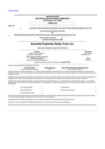 Miniature Essential Properties Realty Trust 10-Q Rapport trimestriel 2021 
