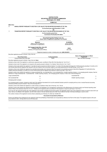 Thumbnail Essential Properties Realty Trust 10-K Annual Report 2021