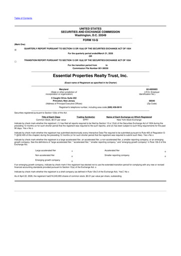 Vorschaubild Essential Properties Realty Trust 10-Q Quartalsbericht  