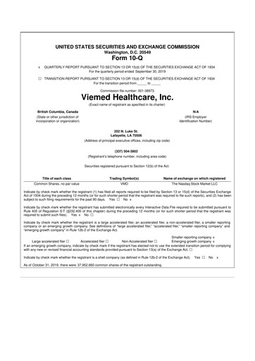 Thumbnail Viemed Healthcare 10-Q Quarterly Report FY2019 