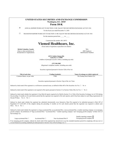 Thumbnail Viemed Healthcare 10-K Annual Report 2020