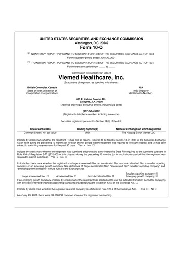 Thumbnail Viemed Healthcare 10-Q Quarterly Report FY2021 