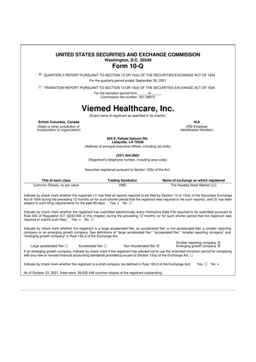 Thumbnail Viemed Healthcare 10-Q Quarterly Report FY2021 