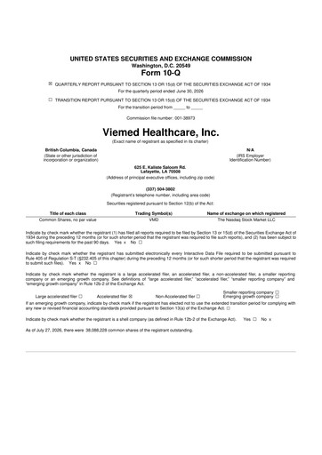 Thumbnail Viemed Healthcare 10-Q Quarterly Report FY2026 