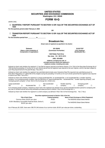 Miniature Broadcom 10-Q Rapport trimestriel 2020 