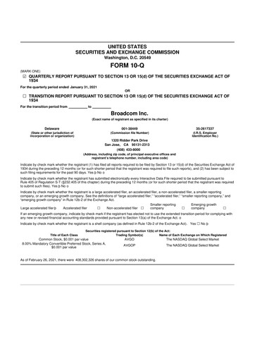 Miniature Broadcom 10-Q Rapport trimestriel 2021 