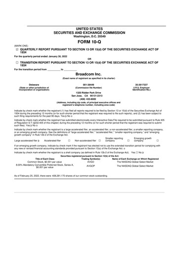 Miniature Broadcom 10-Q Rapport trimestriel 2022 