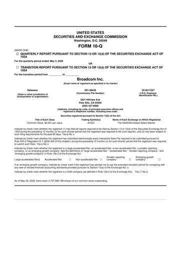 Thumbnail Broadcom 10-Q Quarterly Report FY2026 